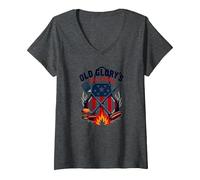 Il Partner di Old Glory Grill Maglietta con Collo a V, Donna, Grigio Scuro, M