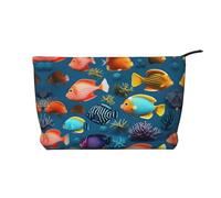 Il pesce sottomarino della barriera ha stampato la borsa cosmetica del velluto a coste, borsa impermeabile di stoccaggio degli articoli da toel, Nero , Taglia unica