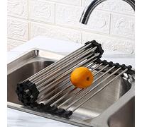 il piatto sopra il lavandino, Scolapiatti arrotolabile in silicone, acciaio inossidabile, for frutta e verdura, diverse misure(37 * 39cm)