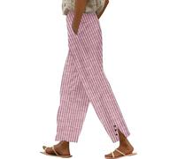 Il Piccolo con Grande Pantaloni Casual da Donna, Lunghi a Righe per Feste all'aperto, Comodi Bottoni, Versatili Tutte Le Stagioni (Red, XXL)