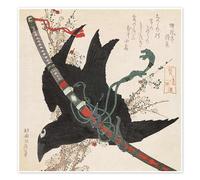Il piccolo corvo con la spada del clan Minamoto Poster di Katsushika Hokusai 50 x 50 cm Beige Quadri Decorazione per pareti