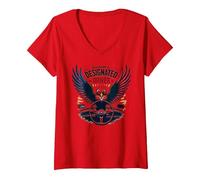 Il Pilota designato di Old Glory Maglietta con Collo a V, Donna, Rosso, L