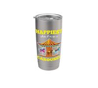 «Il più felice quando sono su una giostra» Citazione Merry-Go-Round Ride Bicchiere termico in acciaio inox doppia parete