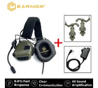 Il più recente cuffia da tiro tattica EARMOR M32 paraorecchie con cancellazione attiva del rumore con adattatore per binario per casco e adattatore PTT Kenwood