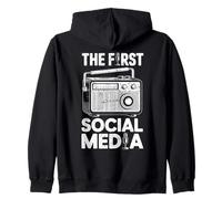 Il Primo Microfono Radio Vintage sui Social Media Felpa con Cappuccio