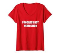 Il Progresso Non la Perfezione Maglietta con Collo a V, Donna, Rosso, XL
