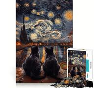 Il puzzle da 1000 pezzi "Gatti nella notte stellata" per adolescenti un gioco per allenare la mente e trascorrere del tempo di qualità insieme con taglio di precisione e oggetto da collezione 50x75cm