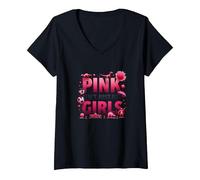 Il Rosa Non è Solo per Ragazze Pink Boys Dinosaur Soccer Fun Maglietta con Collo a V, Donna, Nero, XL