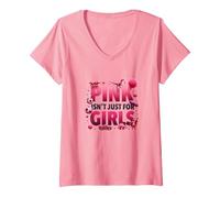 Il Rosa Non è Solo per Ragazze Pink Boys Dinosaur Soccer Fun Maglietta con Collo a V, Donna, Rosa, XL