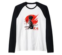 Il samurai nero nel guerriero giapponese Vaporwave retrò Maglia con Maniche Raglan