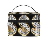Il segno del dollaro dell'oro ha stampato la borsa cosmetica portatile di viaggio della borsa della lavata, Nero , Taglia unica