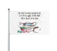 Il segreto per una vita equilibrata è una tazza di caffè e un libro. Bandiera decorativa per esterni di alta qualità, 9,1 x 1,5 m, colori vivaci, antivento e resistente all'acqua, ideale per giardino