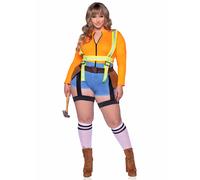 Il set da 2 pezzi Nailed It Construction Worker include una tuta con cerniera e un'imbracatura riflettente con tasche per gli attrezzi.