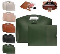 Il set da 2 pezzi: sofisticato set da lavoro in pelle impermeabile per laptop e tote, letterale set da 2 pezzi per laptop e borse, grande borsa da lavoro per laptop e custodie per pad, Verde, 16.53"L