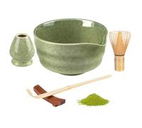 Il set da tè Matcha contiene ciotola per matcha, scopa e supporto, paletta in bambù e ripiano per cucchiai, 5 pezzi Matcha Kit servizio da tè per la cerimonia del tè giapponese (senza polvere)