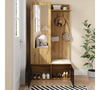 Il set di armadi comprende 5 ganci appendiabiti, uno specchio, una scarpiera, una zona superiore nascosta da appendere e una panca appendiabiti per il corridoio. (100 L x 38 W x 191 H (cm))