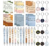 Il set di cancelleria da 36 pezzi con versi della Bibbia cristiana include 12 quaderni con fiori religiosi, 12 penne a sfera delle Scritture, 12 portachiavi cristiani, set regalo per scuola, ufficio