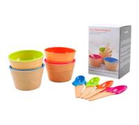 Il set di ciotole e cucchiai per gelato a base di PP include 4 ciotole e 4 cucchiai ottimizzati per raccogliere dessert e snack refrigerati