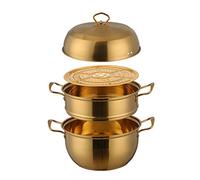 Il set di pentola in acciaio inossidabile a 3 livelli premium comprende pentola da cottura a 2 livelli, 1 sette a vapore e coperchio in pentola | Set di vapore per tutte le superfici di cottura/oro