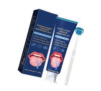 Il set di raschietti per lingua a pelo lungo bianco include una spazzola da viaggio e un gel per la pulizia della lingua e lo sporco per la pulizia della lingua domestica