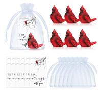 Il set regalo cardinale commemorativo di Natale include 6 figure di statue cardinali rosse 6 biglietti rossi piumati, 6 sacchetti di organza per Natale, casa, giardino, decorazione simpatia, dolore