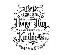 Il Signore benedice tutti coloro che lo onorano e confidano nella sua misericordia. Versetto della Bibbia del Salmo 33. Decorazioni murali in vinile 49.2x58.6cm Nero
