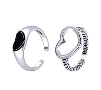 Il Signore Degli Anelli Calendario 2022 Dichiarazione del cuore per le donne Punk Vintage Black Open Girls Knuckle Ring Ring Finger Gothic Retro Set Anello Vibrante per Linguetta (Silver, One Size)