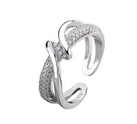 Il Signore Degli Anelli Tesoro A figlia anello argento forma geometrica strass anello regolabile argento linee anello avvolgimento anello minimalista regalo per lei Anello Di (Silver-2, One Size)