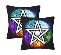 Il Simbolo del Pentagramma Wiccan della Dea della Triplice Luna 2 Pezzi Fodere per Cuscini Microfibra Copricuscini Divano Interessante Federa Copri per Salotto Letto Letto 45X45Cm