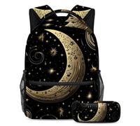 Il simbolo della mezzaluna resta alla moda e organizzato con questo set di 2 zaini per ragazzi ragazze adolescenti, la tua borsa per libri da viaggio definitiva!, Multicolore#02, B:29.4x20x40cm\