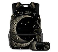 Il simbolo della mezzaluna resta alla moda e organizzato con questo set di 2 zaini per ragazzi ragazze adolescenti, la tua borsa per libri da viaggio definitiva!, Multicolore#03, B:29.4x20x40cm\