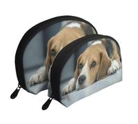 Il simpatico cane Beagle si trova sul pavimento, Borsa per trucco a conchiglia Portamonete da donna Borsa da toilette piccola Borsa per cosmetici 2 pezzi