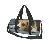 Il simpatico cane Beagle si trova sul pavimento, Borsone da viaggio di grande capacità Borsa rotonda Borsa da viaggio sportiva Borsa da viaggio Borsa da fitness