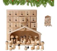 Il Soccorritore - Calendario dell'Avvento della Natività, Calendario dell'Avvento in legno con 25 cassetti, Figure in resina dipinte a mano, Conto alla rovescia per Natale con stalla (1pcs)