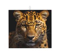 Il tappetino per asciugare i piatti da cucina con leopardo dagli occhi profondi, 40,6 x 45,7 cm, tappetino assorbente per piano di lavoro della cucina, decorativo, resistente, lavabile, riutilizzabile