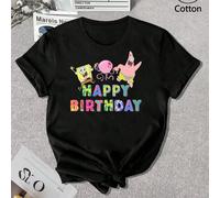 Il team di SpongeBob festeggia il suo compleanno! Maglietta colorata con la scritta "Buon Compleanno", super accattivante, in cotone, a sorpresa, stile anime, periferico, in co-branding, astratta, inf