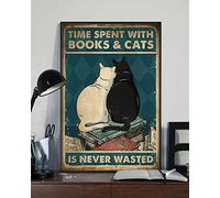 Il tempo trascorso con libri e gatti non è mai sprecato. Coppia di amanti dei gatti. Poster in metallo con scritta "Targa in latta", decorazione da parete per garage, caverna, bar, cucina, 6x8 pollici