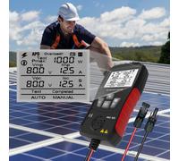 Il tester solare MPPT, il pannello fotovoltaico rileva la tensione del circuito aperto 80 V, corrente da cortocircuito 35 A e potenza 1000 W.