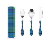 Il tradizionale tartan del clan scozzese Set di utensili portatili per bambini - Forchetta, cucchiaio e coltello in acciaio inossidabile Set da 3 pezzi, facile da pulire e perfetto per la scuola,