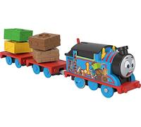 Il Trenino Thomas - Thomas e il Carico Traballante, locomotiva motorizzata con funzionamento a pile, 2 vagoni merci con 4 pezzi di carico oscillanti inclusi, giocattolo per bambini, 3+ anni, HNN06