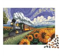 Il treno dei girasoli svolazza attraverso un mare di fiori in fiore, Puzzle Sostenibili Con Motivi Per Adulti Da Gioco in Legno Di Alta Qualità 1000pcs (75x50cm)