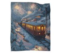 Il treno del festival sfreccia attraverso le montagne innevate di notte Coperta Campeggio Esterna Stampata Calda,morbida E Traspirante Copriletto Per Camera Letto Quattro Stagioni 40x50inch(100x130cm)