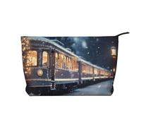 Il treno notturno bello ha stampato la borsa cosmetica del velluto a coste stampata, borsa impermeabile di stoccaggio degli articoli da toeletta di viaggio, Nero , Taglia unica
