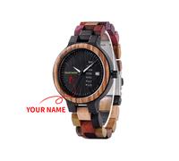 (il tuo nome-uomo) BOBO BIRD Orologio in legno da uomo e da donna al quarzo con data e settimana, colorato,