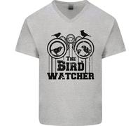 Il Uccello Osservatore Guardando Divertente Uomo Scollo A V Cotone T-Shirt