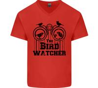 Il Uccello Osservatore Guardando Divertente Uomo Scollo A V Cotone T-Shirt