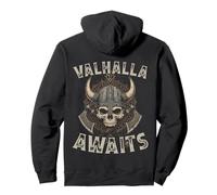Il Valhalla attende Un Teschio Vichingo Guerriero Felpa con Cappuccio