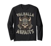 Il Valhalla attende Un Teschio Vichingo Guerriero Maglia a Manica