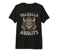 Il Valhalla attende Un Teschio Vichingo Guerriero Maglietta Premium
