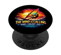 Il vento sta chiamando e devo andare windsurf Windsurfer Divertimento PopSockets PopGrip Adesivo